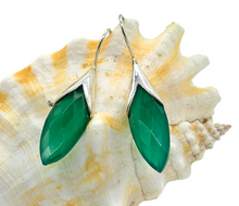 Load image into Gallery viewer, Green Onyx Earrings, Sterling Silver, Leaf Shape, Checkerboard Faceted, Meditation Stone - GemzAustralia 