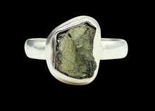 Load image into Gallery viewer, Rough Moldavite Ring, Size 8, Sterling Silver, Meteorite Stone, Forest green / Olive green Gem, Holy Grail Stone, Psychic