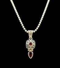 Load image into Gallery viewer, Vintage Style Garnet Pendant, Sterling Silver, January Birthstone, 2nd Anniversary Stone