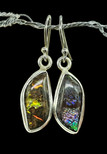 Load image into Gallery viewer, Multi Coloured Ammolite Earrings, Sterling Silver, Fossilized Shells of Ammonites, Opal like Gem, Energy Gemstone, Growth Gemstone, Natural