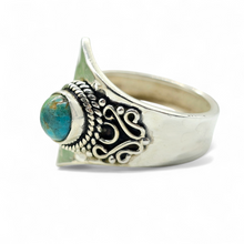 Load image into Gallery viewer, Blue Green Turquoise Ring, Adjustable, Sterling Silver, Round Shaped, Protection Stone, Love Stone, December Birthstone