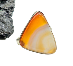Botswana Agate Ring, Size 8.5, Sterling Silver, Orange & White banded Gemstone, The Stone of Change, Harmony Stone, Balance Gemstone - GemzAustralia 