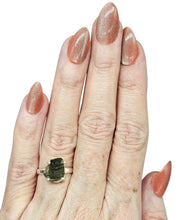 Load image into Gallery viewer, Raw Moldavite Ring, Size 7, Sterling Silver, Meteorite Stone, Forest green / Olive green Gem, Holy Grail Stone