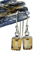 Load image into Gallery viewer, Emerald Faceted Citrine Earrings, Sterling Silver, November Birthstone, Rectangle Shaped - GemzAustralia 