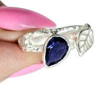 Load image into Gallery viewer, Art Nouveau Iolite Ring, Size 8, Sterling Silver, Water Sapphire, Blue Violet Gemstone, Connects to Angels, Viking's Compass
