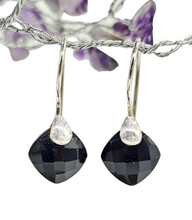 Load image into Gallery viewer, Black Onyx Earrings, Diamond Checkerboard faceted, Sterling Silver, Protection Stone, lucky Gemstone