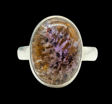 Oval Super Seven ring, Cacoxenite Stone, Melody Stone Ring, Size R, Sterling Silver, Opens all senses, Wellness Stone - GemzAustralia 