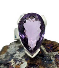 Load image into Gallery viewer, Pear Faceted Amethyst Ring, 16 carats, size 6.5, Sterling Silver, Protection Amulet, February Birthstone - GemzAustralia 