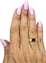 Load image into Gallery viewer, Emerald Faceted Garnet Ring, Size 7, Sterling Silver and Gold Plated, Protection Talisman, January Birthstone, Love &amp; Devotion Stone - GemzAustralia 