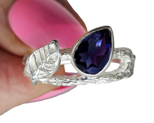 Load image into Gallery viewer, Art Nouveau Iolite Ring, Size 8, Sterling Silver, Water Sapphire, Blue Violet Gemstone, Connects to Angels, Viking's Compass