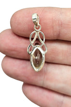 Load image into Gallery viewer, Celtic Inspired Green Amethyst Prasiolite Pendant, 3 carats, Marquise Faceted, Sterling Silver, Alternative August Birthstone