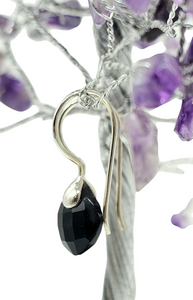 Black Onyx Earrings, Diamond Checkerboard faceted, Sterling Silver, Protection Stone, lucky Gemstone