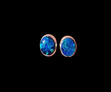Load image into Gallery viewer, Australian Opal Studs, October Birthstone, Sterling Silver, Blue Green Opal Doublets, Love and Passion Stone, Genuine Gemstones - GemzAustralia 