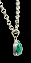 Load image into Gallery viewer, Malachite Pendant, Pear Shaped, Sterling Silver, Rich Green Gemstone, Bezel Setting, Visionary Gemstone, Warns of Danger
