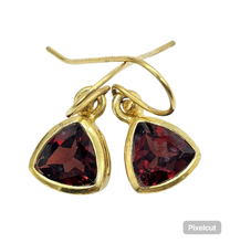 Load image into Gallery viewer, Garnet Trillion Earrings, Gold Plated Sterling Silver, January Birthstone, 7 carats, 2nd Anniversary