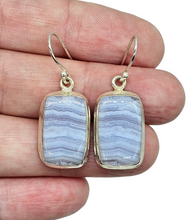 Load image into Gallery viewer, Blue Lace Agate Earrings, Rectangle Shape, Sterling Silver, Communication Stone, Confidence Stone, Gemini &amp; Pisces Zodiac Gem - GemzAustralia 