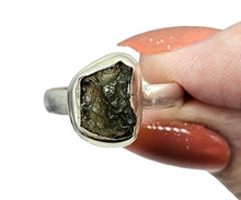 Load image into Gallery viewer, Rough Moldavite Ring, Size 8, Sterling Silver, Meteorite Stone, Forest green / Olive green Gem, Holy Grail Stone, Psychic