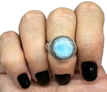 Load image into Gallery viewer, Vintage style Larimar Ring, Size 7.5, Sterling Silver, Round Shaped, Stone of Atlantis, Dolphin Stone, Water &amp; Fire Stone - GemzAustralia 