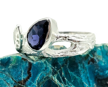 Load image into Gallery viewer, Art Nouveau Iolite Ring, Size 8, Sterling Silver, Water Sapphire, Blue Violet Gemstone, Connects to Angels, Viking's Compass