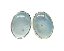 Load image into Gallery viewer, Statement Aquamarine Studs, March Birthstone, Oval Cabochon, Sterling Silver, 14 carats, Courage &amp; Communication Gemstone - GemzAustralia 