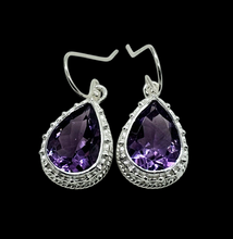 Load image into Gallery viewer, Amethyst Earrings, 11 carats, Sterling Silver, Pear Shaped, Protection Stone, February Birthstone, 6th Anniversary Gemstone - GemzAustralia 
