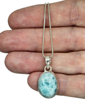 Load image into Gallery viewer, Oval Larimar Pendant, Water &amp; Fire Gemstone, Dolphin Stone, Stone of Atlantis, Sterling Silver, Spiritual Gemstone - GemzAustralia 
