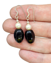 Load image into Gallery viewer, Black Onyx &amp; Pearl Earrings, Sterling Silver, Strength Stone, Provides Support, Grounding Stone, Wisdom Stone - GemzAustralia 