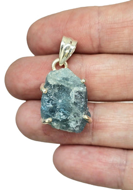 Raw Aquamarine Pendant, March Birthstone, Sterling Silver, Courage Gem, Communication with the Divine, Natural Rough Stone