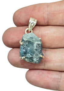 Raw Aquamarine Pendant, March Birthstone, Sterling Silver, Courage Gem, Communication with the Divine, Natural Rough Stone
