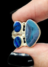 Load image into Gallery viewer, Three Stone, Australian Opal Ring, Size 6.75, Sterling Silver, Aura Gem, Psychic Gem, October Birthstone, Opal Doublets