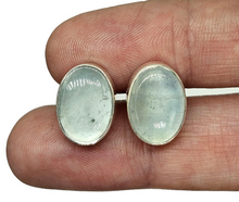 Load image into Gallery viewer, Statement Aquamarine Studs, March Birthstone, Oval Cabochon, Sterling Silver, 14 carats, Courage &amp; Communication Gemstone - GemzAustralia 