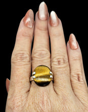 Load image into Gallery viewer, Oval Tiger's Eye Ring, Size 13, Sterling Silver, Kundalini Awakening, Courage Gemstone, Protection Amulet, Leo Zodiac