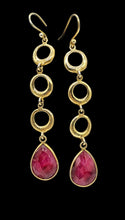 Load image into Gallery viewer, Cascading Circle Ruby Earrings, 14k Gold Plated Sterling Silver, July Birthstone, Strength, Willpower, Energy, 16 carats