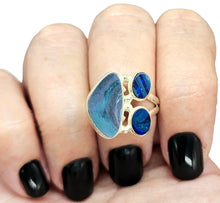 Load image into Gallery viewer, Three Stone, Australian Opal Ring, Size 6.75, Sterling Silver, Aura Gem, Psychic Gem, October Birthstone, Opal Doublets