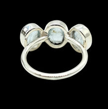Load image into Gallery viewer, Three Stone Aquamarine Ring, Size 7, Sterling Silver, March Birthstone, Pale Blue Crystal, 6 Carats