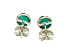 Load image into Gallery viewer, Green Chalcedony Studs, Round Cabochon stud Earrings, Sterling Silver, Chrysoprase Stud Earrings, Positive outlook Gem - GemzAustralia 