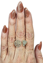 Load image into Gallery viewer, Rough Aquamarine &amp; Tree of Life Ring, Size 7, Sterling Silver, March Birthstone, Pale Blue Gemstone, Divine Communication