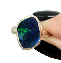Load image into Gallery viewer, Opal Doublet Ring, Size 6.25, October Birthstone, Sterling Silver, Good Luck Stone, Blue Green Opal, 14th Anniversary Stone