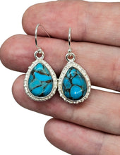 Load image into Gallery viewer, Blue Copper Turquoise Earrings, Sterling Silver, Teardrop Shape, Protection Stone, Love Stone, Mood Stone, December Birthstone - GemzAustralia 