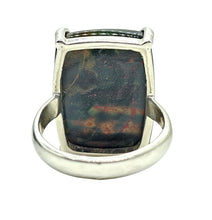 Load image into Gallery viewer, Bloodstone Ring, Size 7, Sterling Silver, Rectangle Shaped, Green Chalcedony with bright red Splatters, Heliotrope Gemstone