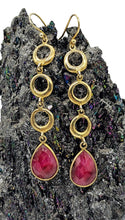 Load image into Gallery viewer, Cascading Circle Ruby Earrings, 14k Gold Plated Sterling Silver, July Birthstone, Strength, Willpower, Energy, 16 carats