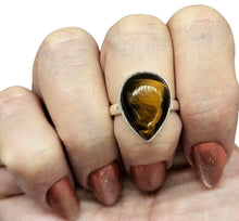 Load image into Gallery viewer, Tiger's Eye Ring, Size 6 3/4, Sterling Silver, Pear Shaped, Kundalini Awakening, Courage Gemstone, Protection Amulet, Leo Zodiac