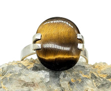 Load image into Gallery viewer, Oval Tiger's Eye Ring, Size 13, Sterling Silver, Kundalini Awakening, Courage Gemstone, Protection Amulet, Leo Zodiac