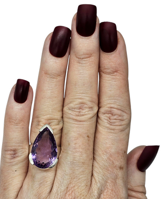 Pear Faceted Amethyst Ring, 16 carats, size 6.5, Sterling Silver, Protection Amulet, February Birthstone - GemzAustralia 