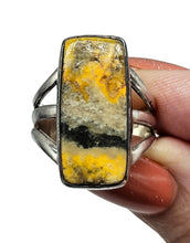 Load image into Gallery viewer, Rectangle Bumblebee Jasper ring, Size P 1/2, Sterling Silver, Eclipse Jasper, Yellow, Orange &amp; Black Gemstone, New Beginnings