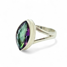 Load image into Gallery viewer, 5 carat Mystic Topaz Ring, Marquise Shape, Size 7 3/4, Sterling Silver, Purple / Green Gemstone, Fire Topaz, Rainbow Topaz