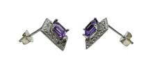 Load image into Gallery viewer, Amethyst Halo Studs, 925 Sterling Silver, Square Shaped, February Birthstone, 2.3 carats, Protection Amulet - GemzAustralia 