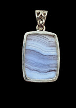 Load image into Gallery viewer, Blue Lace Agate Pendant, Rectangle Shape, Sterling Silver, Communication Stone, Confidence, Gemini &amp; Pisces Zodiac