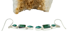 Load image into Gallery viewer, Green Emerald Earrings, May Birthstone, Three Stone Drop, Geometric Design, Inspiration Stone, Infinite Patience, Loyalty - GemzAustralia 