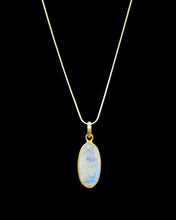 Load image into Gallery viewer, Rainbow Moonstone Pendant, Gold Plated Sterling Silver, Oval checkerboard Facet, Goddess Stone, Psychic Protection